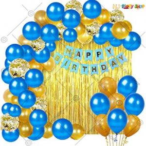 Happy Birthday Decoration Combo - Blue Golden - Set Of 75