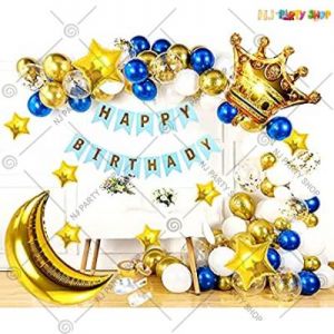 Happy Birthday Decoration Combo - Golden & Blue - Set Of 62