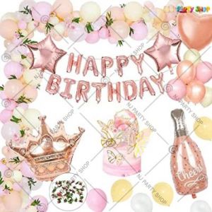 Happy Birthday Decoration Combo - Pink & Rose Gold  - Set Of 68