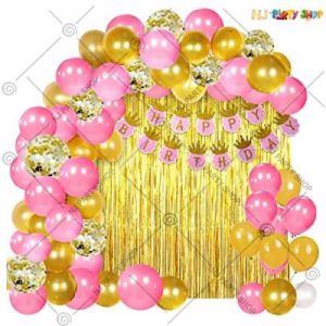 Happy Birthday Decoration Combo -Golden & Pink - Set Of 55