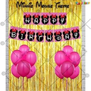 Minnie Mouse Theme Happy Birthday Decoration Combo - Golden & Pink - Set Of 35