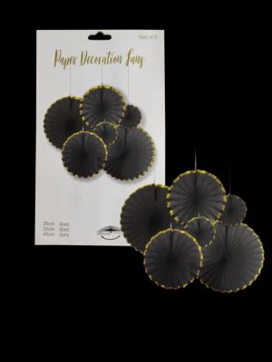 Paper Decoration Fans - Black - Set of 6 ( Model 200X)