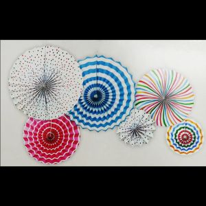 Decoration Paper Fans - Multicolour - Set of 6 - Model 1001