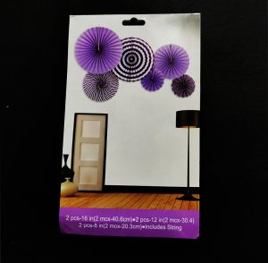 Decoration Paper Fans - Purple - Set of 6