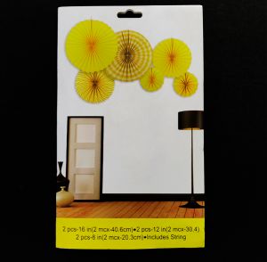 Decoration Paper Fans - Yellow - Set of 6