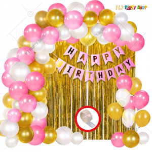 05M - Pink & Golden Birthday Decoration Combo Kit - Set of 61