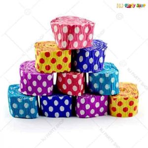 Polka Dot Ribbon Crepe Paper Streamer Roll -Pack of 10