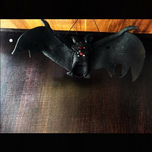 Black Bat Hanging Scary Halloween Decoration - Red Eyes