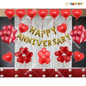 018M - Red & Golden Happy Anniversary Decoration Combo Kit - Set of 68