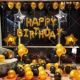011J - Happy Birthday Decoration combo - Golden & Black - Set Of 47