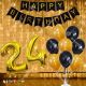 02M - Black & Golden Birthday Decoration Combo With Balloon Stand & Lights - Set of 37