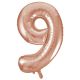 9 Number Foil Balloon - Rose Gold Color - 17 Inch Size