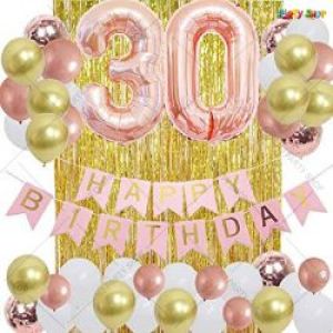 010J - Happy Birthday Decoration Combo - Rosegold & Golden - Set Of 47