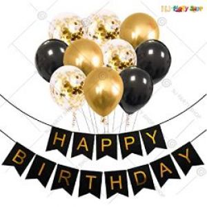 01A - Happy Birthday Decoration Combo - Black & Golden - Set of 37