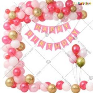 01J - Happy Birthday Decoration Combo - Pink & Golden - Set Of 45