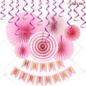 025A - Happy Birthday Decoration Combo - Pink - Set of 15
