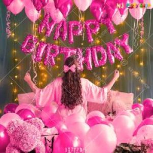 04J - Happy Birthday Decoration Combo - Pink - Set Of 34
