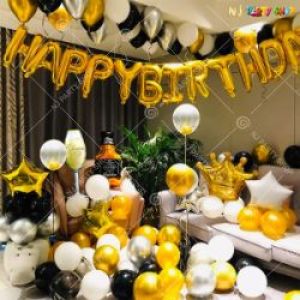 08J - Happy Birthday Decoration Combo - Golden & Silver - Set Of 50