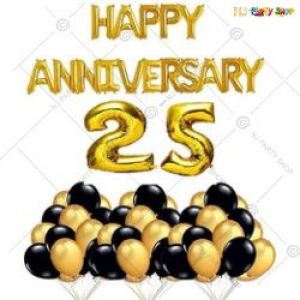 0B4 - Happy Anniversary Decoration Combo - Black & Golden - Set Of 48