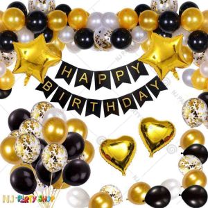 010Q - Birthday Party Decoration Combo - Black & Golden - Set of 72