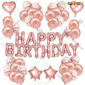 011P - Birthday Party Decoration Combo - RoseGold - Set of 42