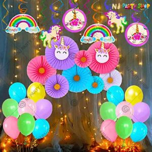 011T - Unicorn Theme Birthday Decoration Combo With Lights - Set of 45