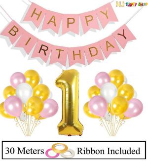 015B Model - Birthday Decoration Combo - First Birthday Girl - Set of 32 Pcs