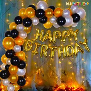 015Q - Birthday Party Decoration Combo - Golden & Black - Set of 59