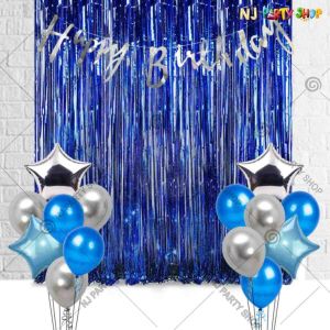 016K - Birthday Party Decoration Combo - Blue & Silver - Set of 34
