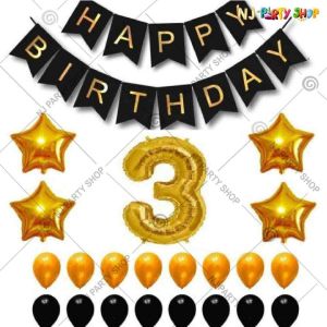 019P - Birthday Party Decoration Combo - Black & Gold - Set of 38
