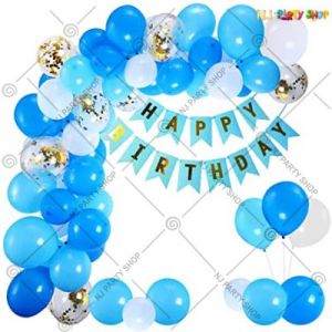 1A - Happy Birthday Decoration Combo - Blue & White - Set Of 63