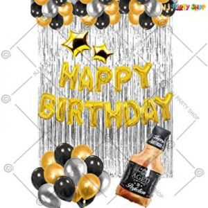 1B - Happy Birthday Decoration Combo - Silver & Gold - Set Of 63