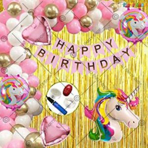 2A - Unicorn Theme Happy Birthday Decoration - Pink - Set Of 67