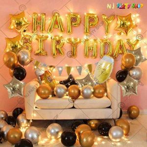 04P - Birthday Party Decoration Combo - Golden & Silver - Set of 55
