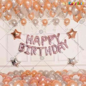 05P - Birthday Party Decoration Combo - Rosegold & Silver - Set of 57