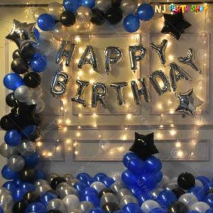 05W - Birthday Party Decoration Combo - Silver & Blue - Set of 79
