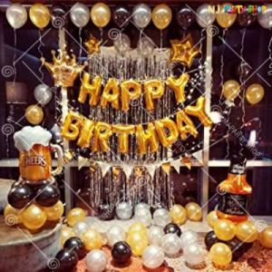 6A - Happy Birthday Decoration Combo - Golden & Silver - Set Of 66