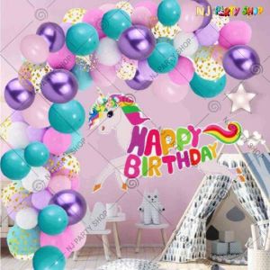 07P - Unicorn Birthday Party Decoration Combo - Set of 66