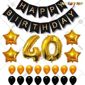 08K - Birthday Party Decoration Combo - Black & Gold - Set of 39