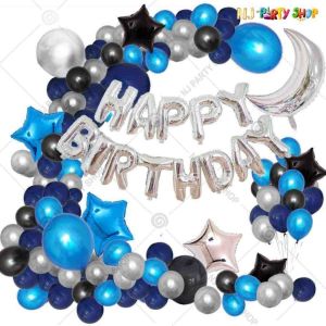 08W - Birthday Party Decoration combo - Blue & Silver - Set of 80