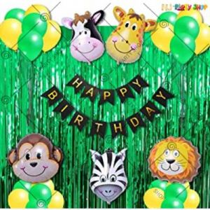 A1 - Jungle Theme Happy Birthday Decoration Combo - Set Of 50