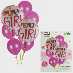 Baby Girl Foil Set With Rubber Balloons - Set of 7