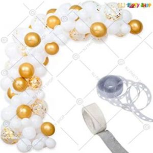 Balloon Arch Decoration Garland Kit - White & Gold - Set Of 67