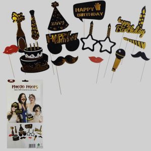 Birthday Selfie Booth & Photo Props - Black & Golden