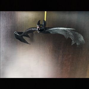 Black Bat Hanging Scary Halloween Decoration - Yellow Eyes