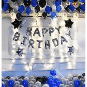 06M - Blue & Silver With LED Lights Birthday Decoration Combo Kit - Set of 63