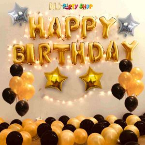 01G - Black & Golden Birthday Decoration Combo - Set of 60 Pcs