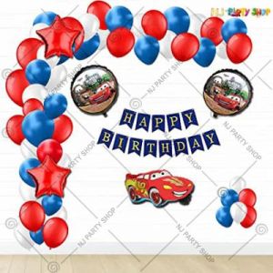 Car Theme Birthday Decoration Combo - Red & Blue - Set Of 48