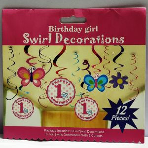 1st Girl Birthday Swirls - Set of 12
