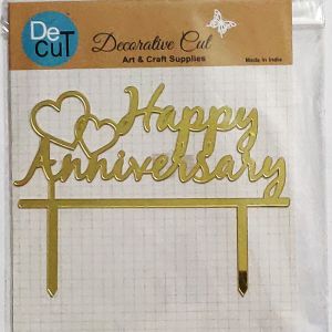 Happy Anniversary Cake Topper - Golden